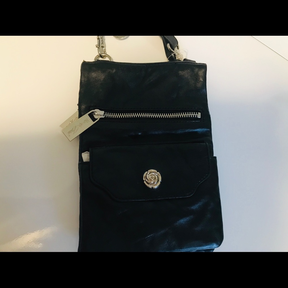 Rough Roses Black Leather Crossbody